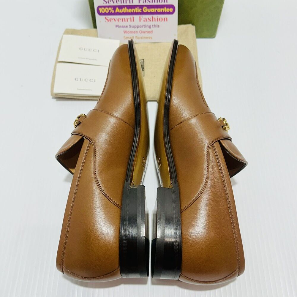 Gucci Chain Interlocking GG 9.5/ US 10 Loafer Brown Italian Leather Shoe NIB - Picture 8 of 13